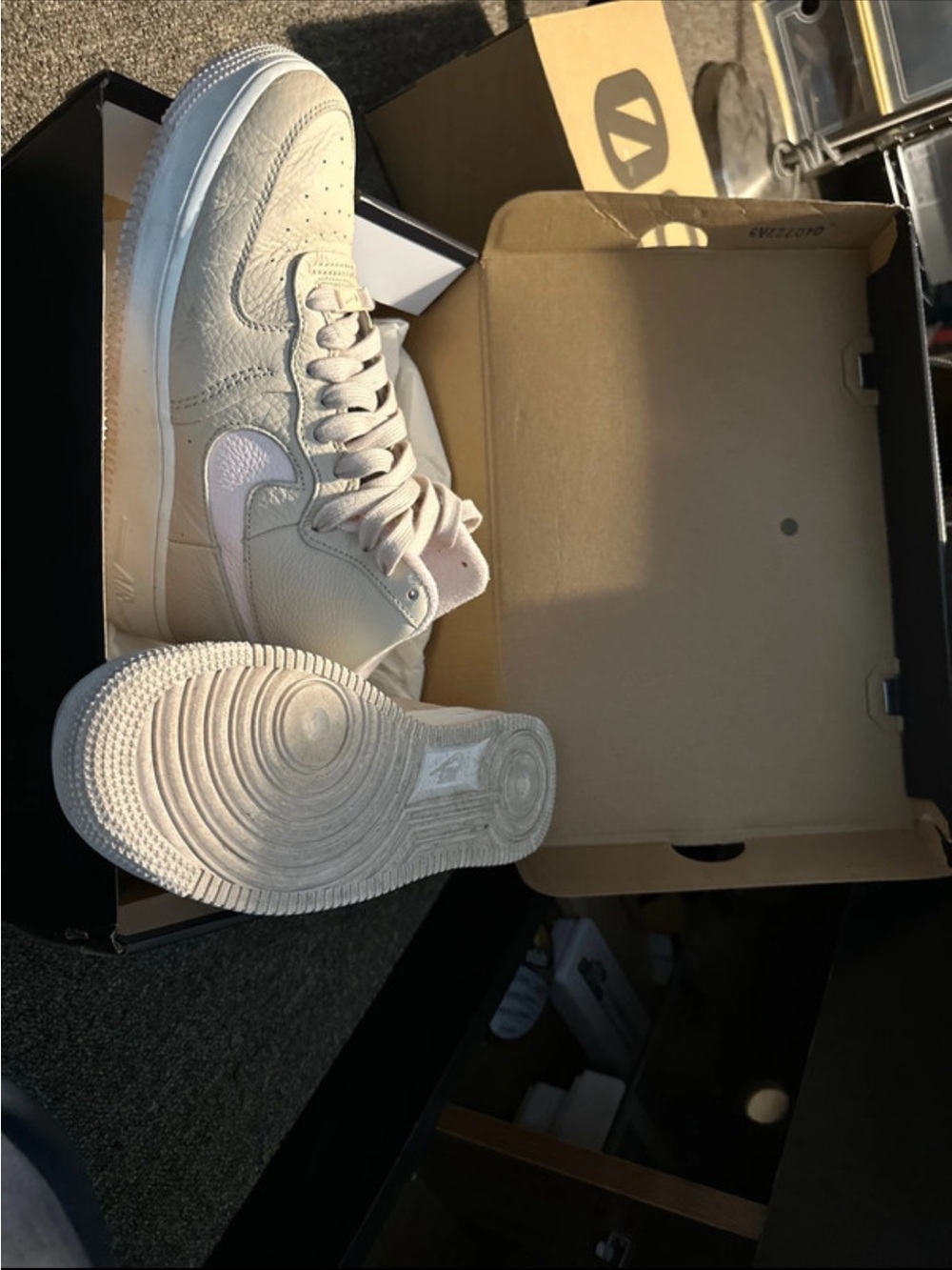Nike Women’s Air Force 1 Mid in Light Beige and Pale Pink